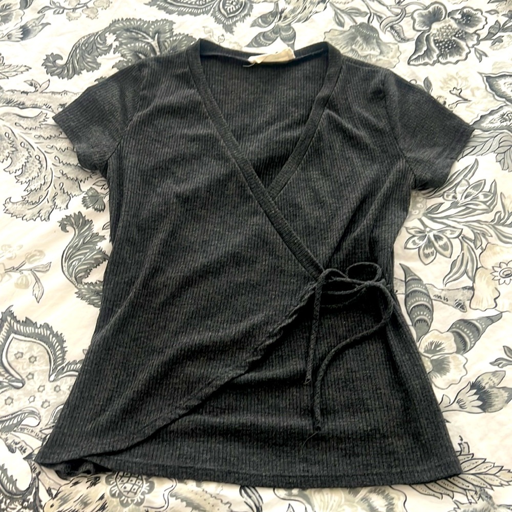 Grey Faux Wrap Shirt